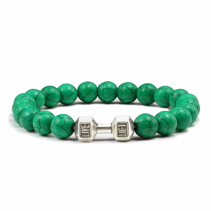 Natural Volcanic Stone Bracelet Men Matte Black Lava White Beads Fitness Jewelry