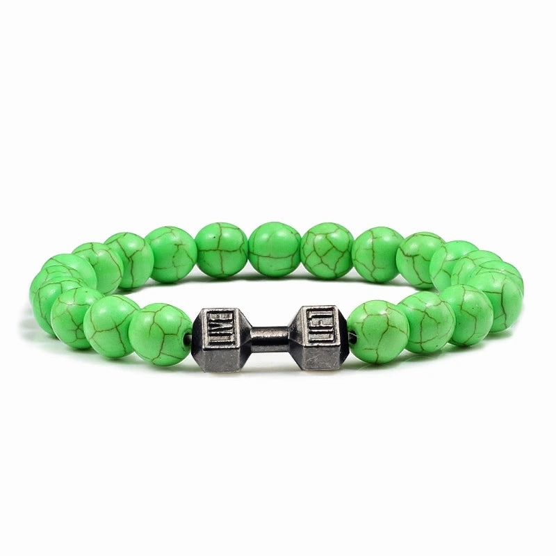 Natural Volcanic Stone Bracelet Men Matte Black Lava White Beads Fitness Jewelry