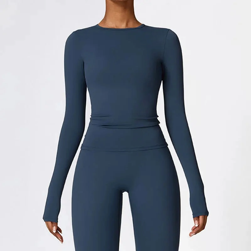 NCLAGEN Long Sleeve Workout Top Gym Pilates Clothes Women Active Wear Sports Shirt Elastic Fitness Yoga Clothing Running Shirts