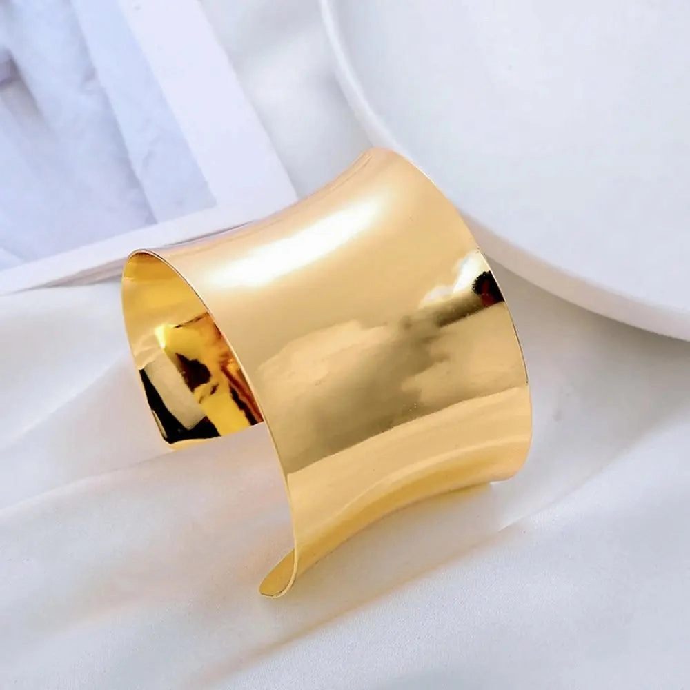 New Boho Wide Cuff Open Bangle Bracelet for Women Gold Silver Color Wrist Cuff Wrap Bracelet Adjustable Girls Jewelry
