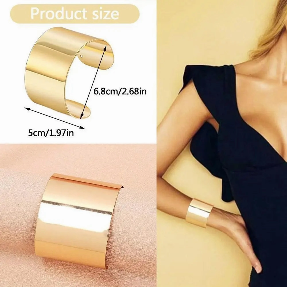New Boho Wide Cuff Open Bangle Bracelet for Women Gold Silver Color Wrist Cuff Wrap Bracelet Adjustable Girls Jewelry
