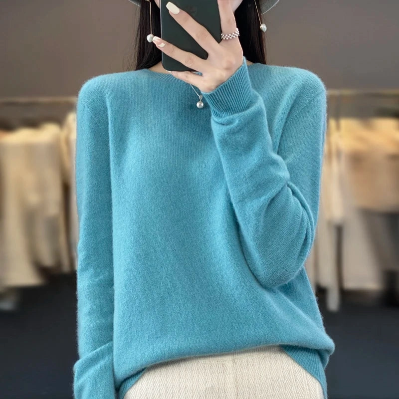 New Cashmere Sweater Women's Autumn O-Neck 100% Merino Wool Pullover