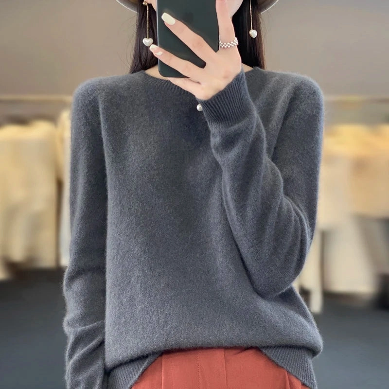 New Cashmere Sweater Women's Autumn O-Neck 100% Merino Wool Pullover