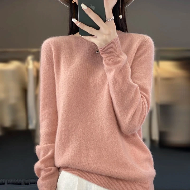 New Cashmere Sweater Women's Autumn O-Neck 100% Merino Wool Pullover