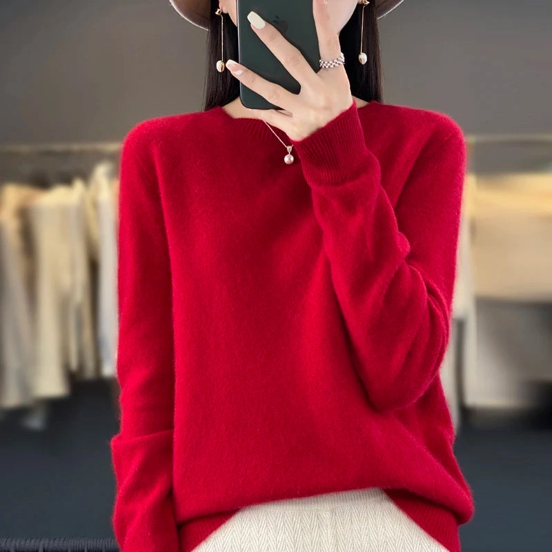 New Cashmere Sweater Women's Autumn O-Neck 100% Merino Wool Pullover