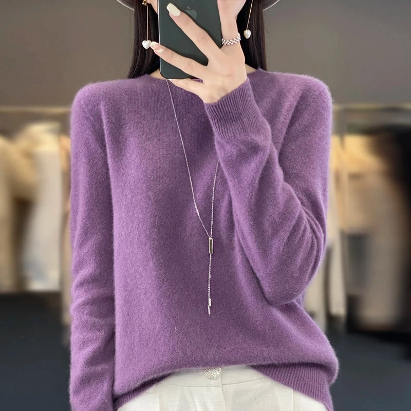 New Cashmere Sweater Women's Autumn O-Neck 100% Merino Wool Pullover