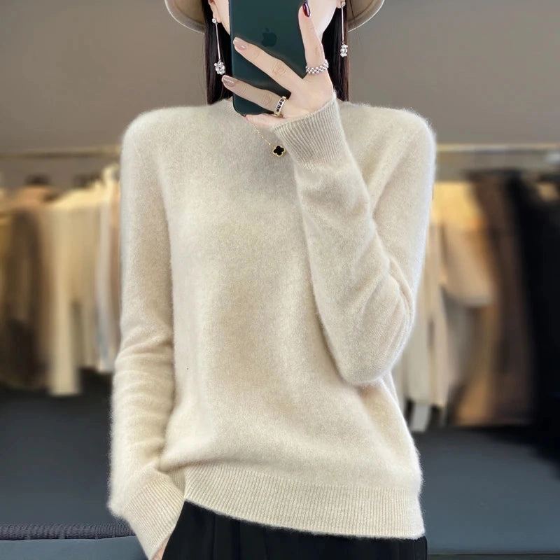 New Cashmere Sweater Women's Autumn O-Neck 100% Merino Wool Pullover