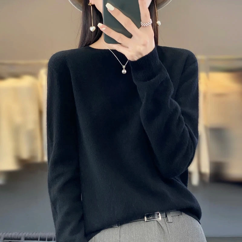 New Cashmere Sweater Women's Autumn O-Neck 100% Merino Wool Pullover