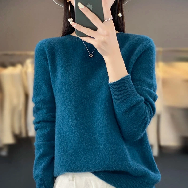 New Cashmere Sweater Women's Autumn O-Neck 100% Merino Wool Pullover