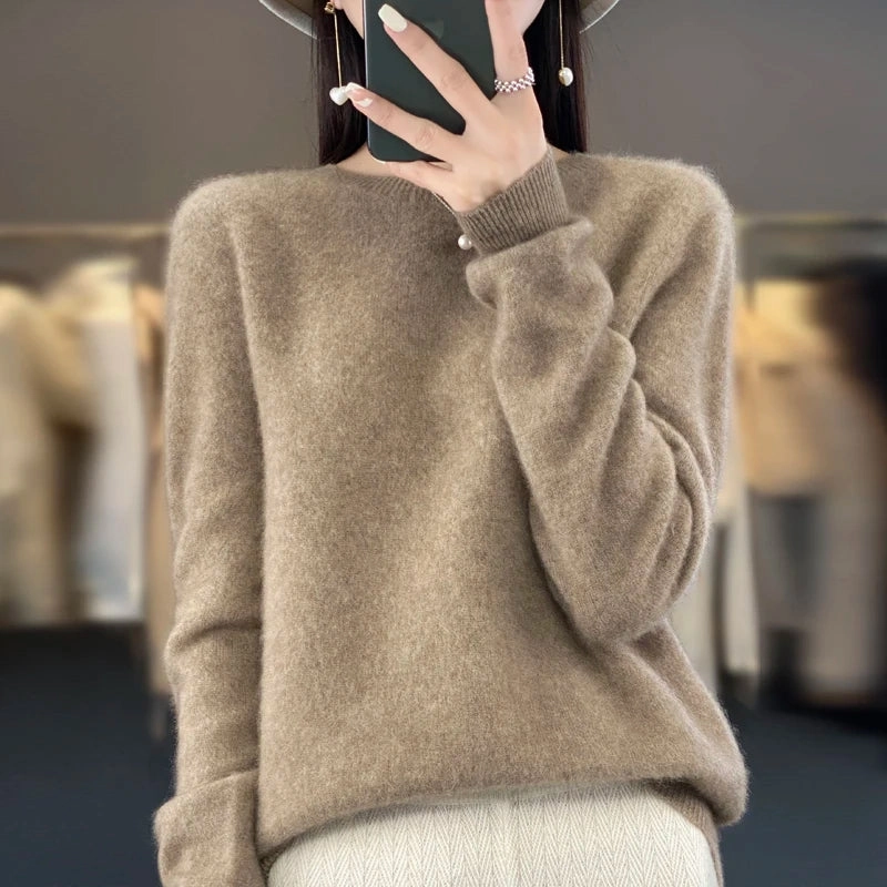 New Cashmere Sweater Women's Autumn O-Neck 100% Merino Wool Pullover