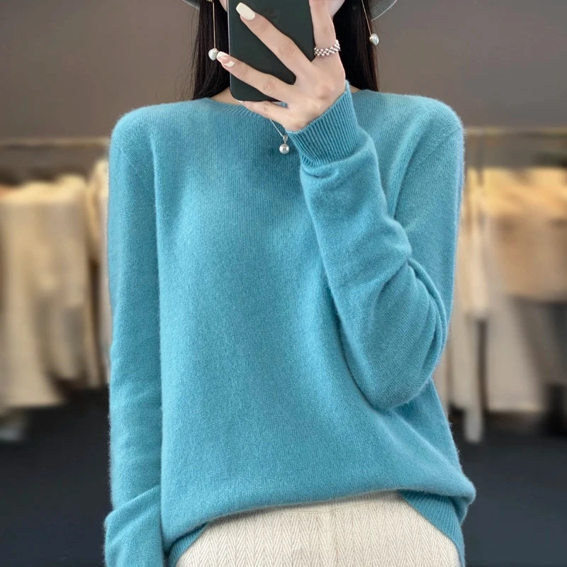 New Cashmere Sweater Women's Autumn O-Neck 100% Merino Wool Pullover