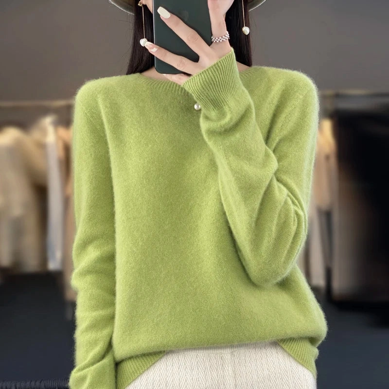 New Cashmere Sweater Women's Autumn O-Neck 100% Merino Wool Pullover