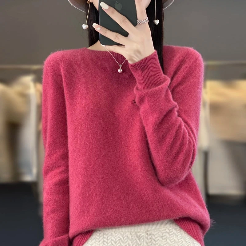 New Cashmere Sweater Women's Autumn O-Neck 100% Merino Wool Pullover