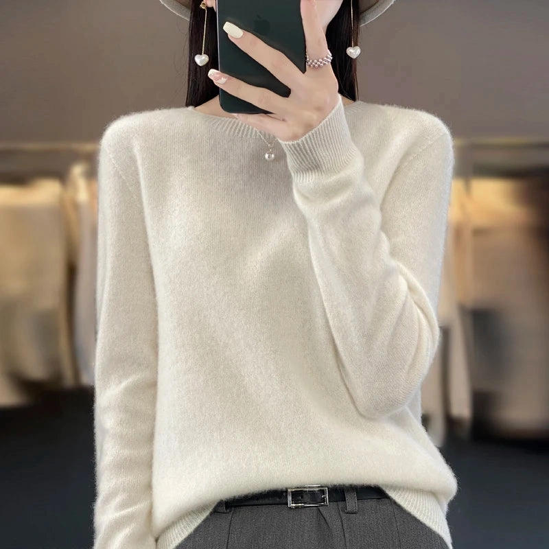 New Cashmere Sweater Women's Autumn O-Neck 100% Merino Wool Pullover