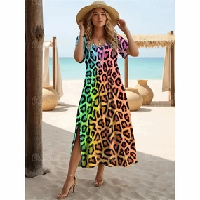 New Colorful Leopard Print Dresses For Women Plus Size Fashion