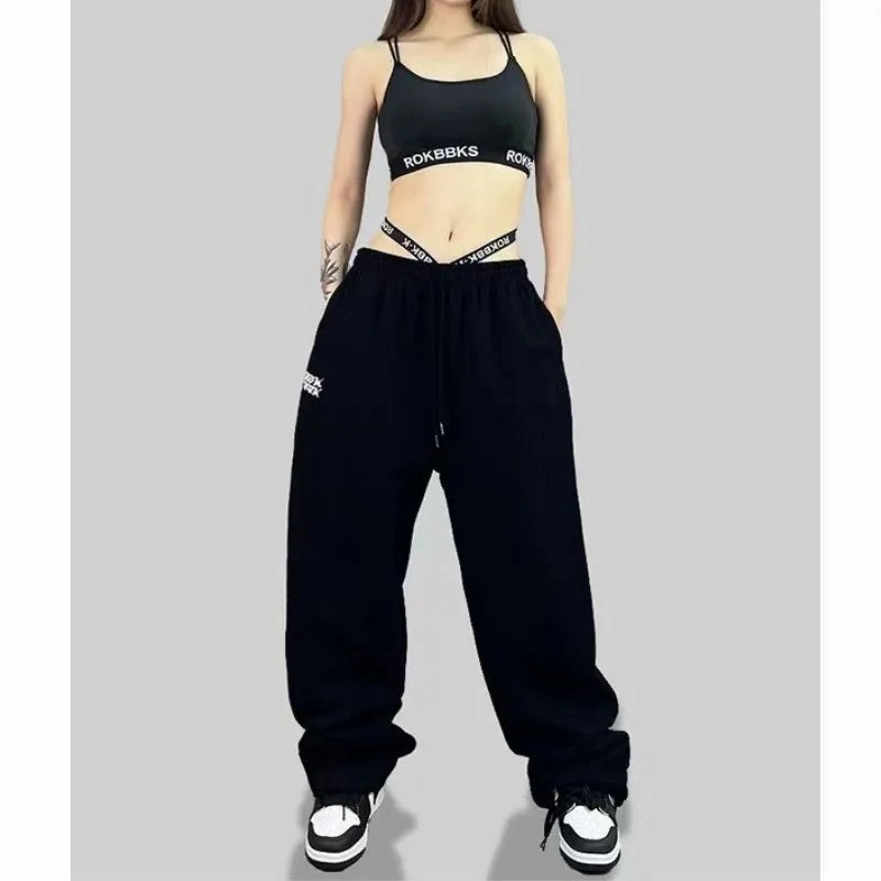 New Drawstring Design Sports Pants for Women High Waist Ankle-Length Trendy Hip-hop Trousers for Spring Summer All-match Casual Wear