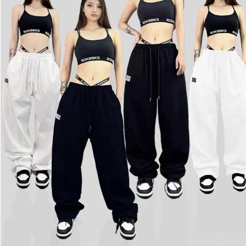 New Drawstring Design Sports Pants for Women High Waist Ankle-Length Trendy Hip-hop Trousers for Spring Summer All-match Casual Wear
