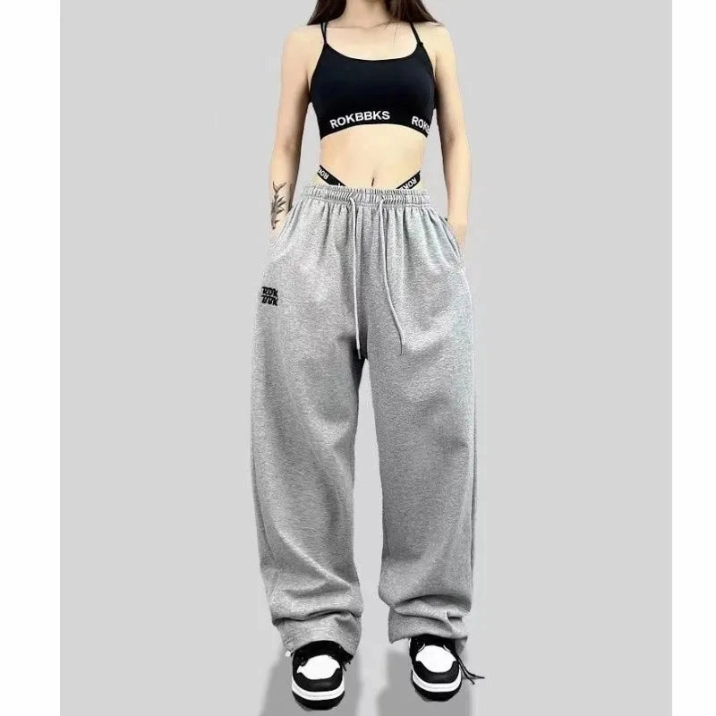 New Drawstring Design Sports Pants for Women High Waist Ankle-Length Trendy Hip-hop Trousers for Spring Summer All-match Casual Wear