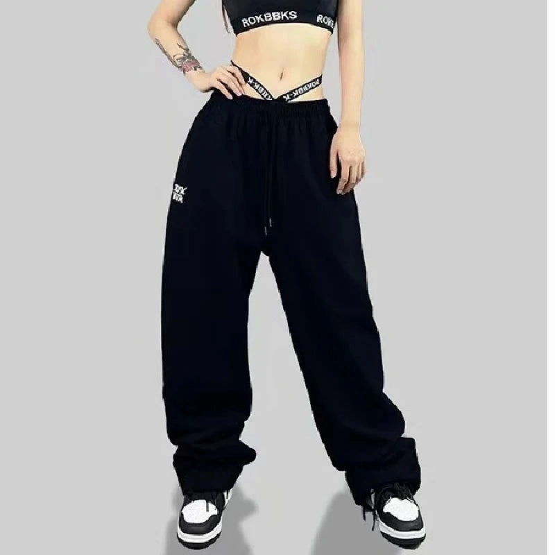 New Drawstring Design Sports Pants for Women High Waist Ankle-Length Trendy Hip-hop Trousers for Spring Summer All-match Casual Wear