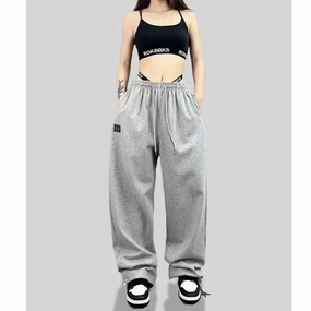 New Drawstring Design Sports Pants for Women High Waist Ankle-Length Trendy Hip-hop Trousers for Spring Summer All-match Casual Wear