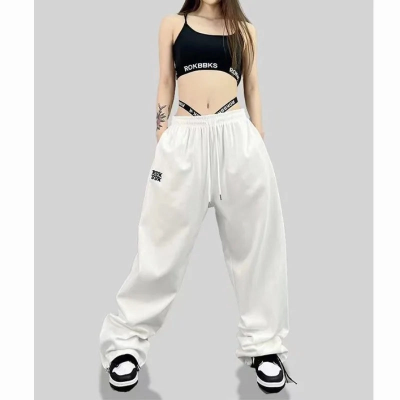 New Drawstring Design Sports Pants for Women High Waist Ankle-Length Trendy Hip-hop Trousers for Spring Summer All-match Casual Wear
