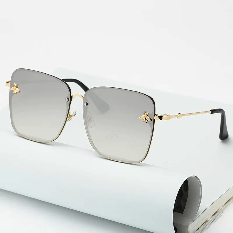 New Fashion Lady Oversize Rimless Square Bee Sunglasses UV400