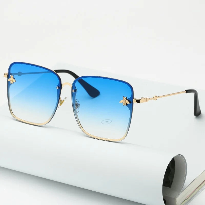New Fashion Lady Oversize Rimless Square Bee Sunglasses UV400