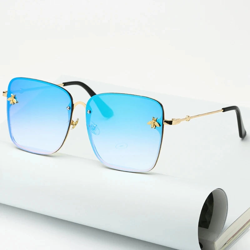 New Fashion Lady Oversize Rimless Square Bee Sunglasses UV400