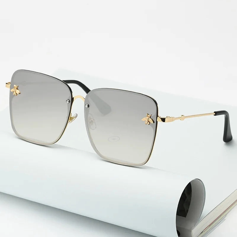 New Fashion Lady Oversize Rimless Square Bee Sunglasses UV400