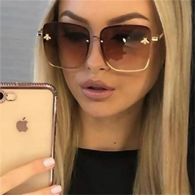 New Fashion Lady Oversize Rimless Square Bee Sunglasses UV400