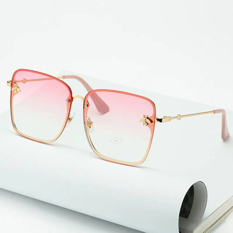 New Fashion Lady Oversize Rimless Square Bee Sunglasses UV400