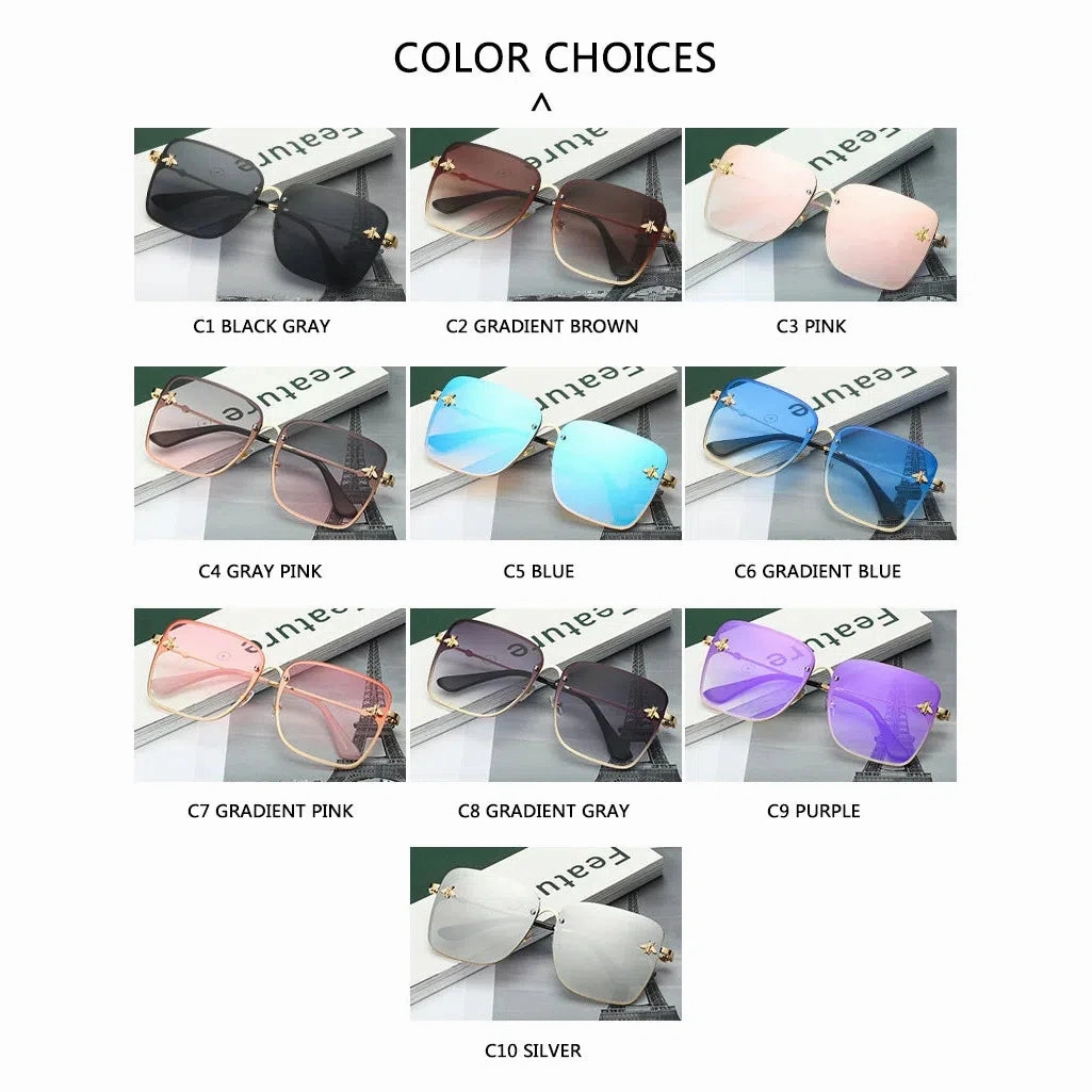 New Fashion Lady Oversize Rimless Square Bee Sunglasses UV400