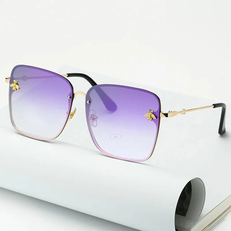 New Fashion Lady Oversize Rimless Square Bee Sunglasses UV400