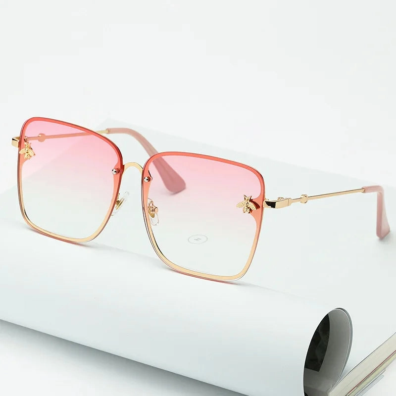New Fashion Lady Oversize Rimless Square Bee Sunglasses UV400
