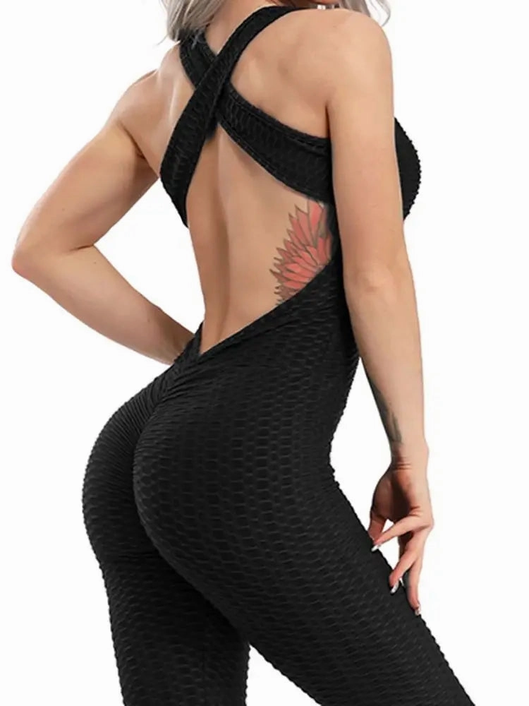 New Folding Push Up Fitness Rompers Womens Jumpsuit Sexy Halter Bodysuit for Yoga Running