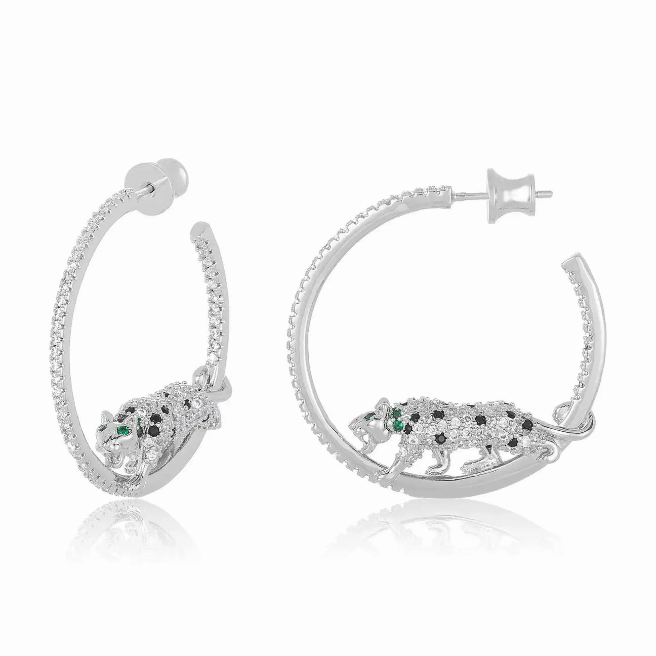 New Micro Pave 5A CZ Leopard Jaguar Charm Hoop Earrings