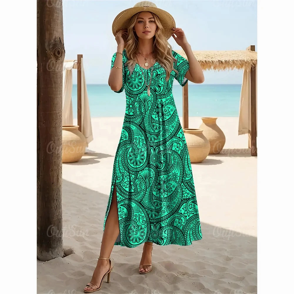 New Paisley Print Plus Size Summer Dresses For Women