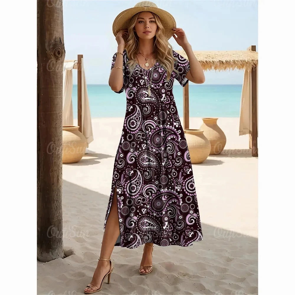 New Paisley Print Plus Size Summer Dresses For Women