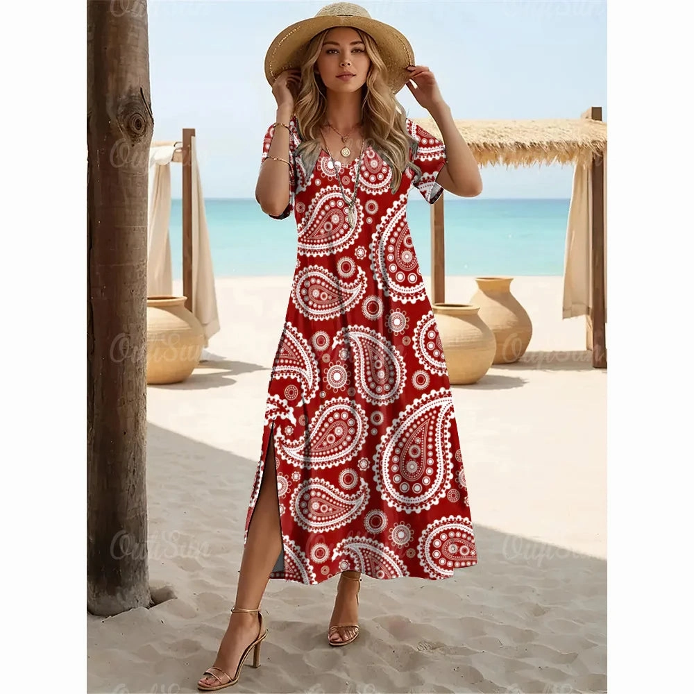 New Paisley Print Plus Size Summer Dresses For Women