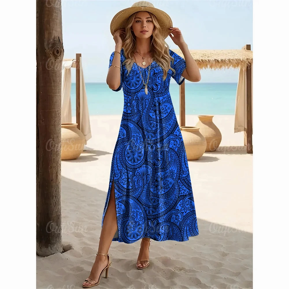 New Paisley Print Plus Size Summer Dresses For Women