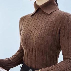 New Polo Collar Women's Knitted Sweater Long Sleeve Slim Fit