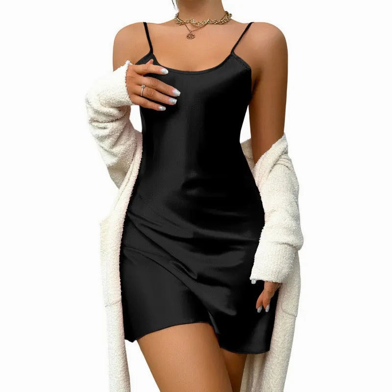 New Sexy Women's Elegant Solid Color Silk Sleeveless Dress