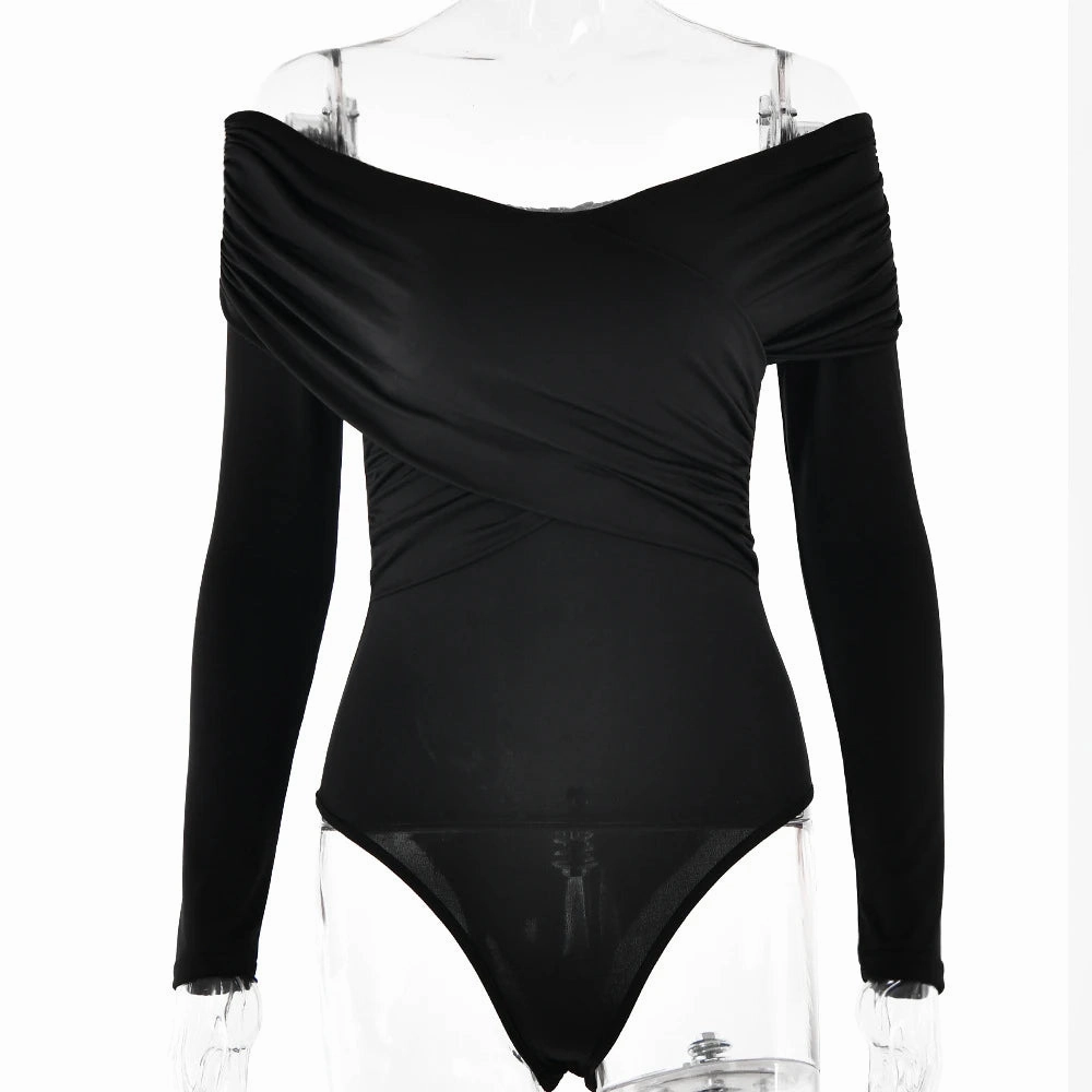 New Solid Sexy Off Shoulder Bodysuits Long Sleeve Rompers for Autumn Fashion Streetwear