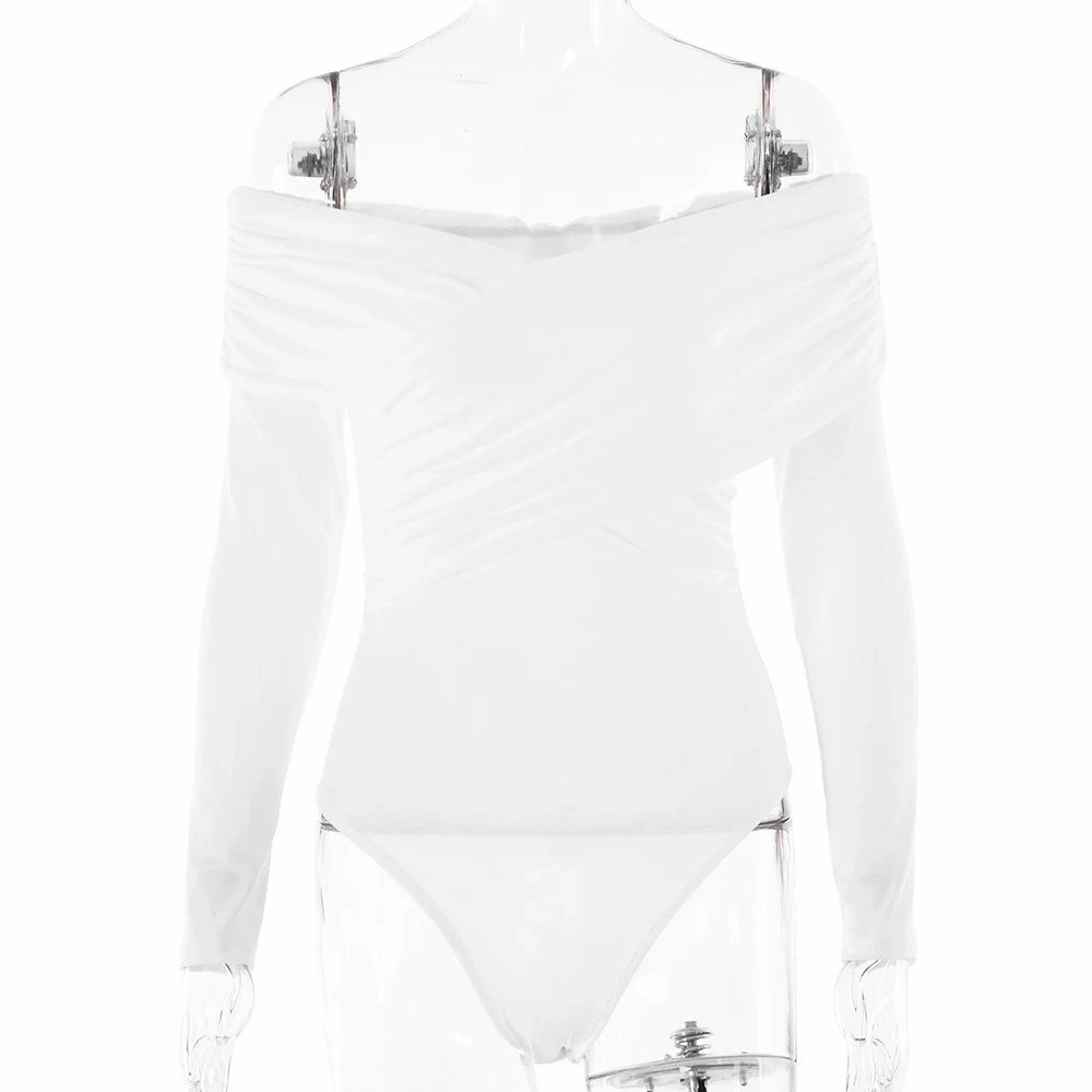 New Solid Sexy Off Shoulder Bodysuits Long Sleeve Rompers for Autumn Fashion Streetwear