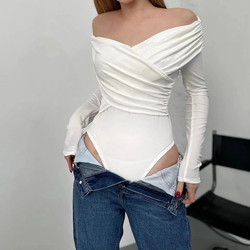 New Solid Sexy Off Shoulder Bodysuits Long Sleeve Rompers for Autumn Fashion Streetwear