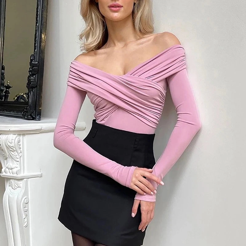 New Solid Sexy Off Shoulder Bodysuits Long Sleeve Rompers for Autumn Fashion Streetwear