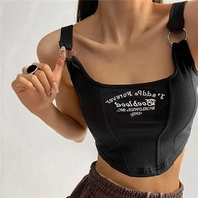 New Spring Summer Sexy Print Letter Irregular Crop Top