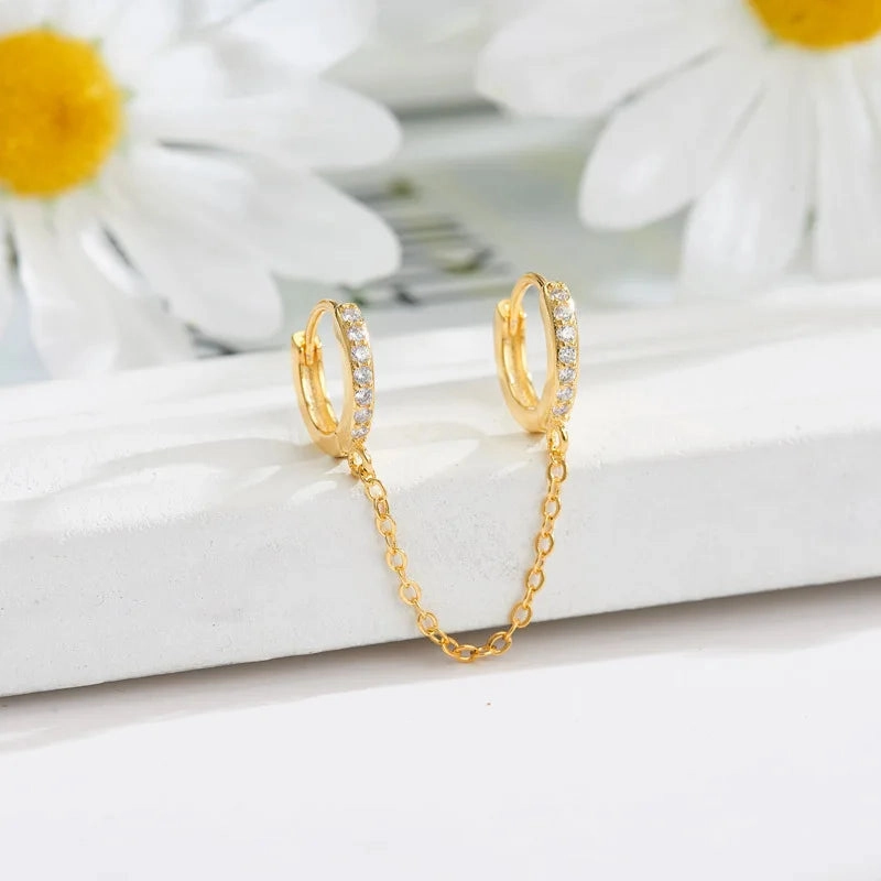 New Stainless Steel Link Chain Hoop Earrings with Zirconia