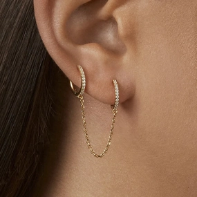 New Stainless Steel Link Chain Hoop Earrings with Zirconia