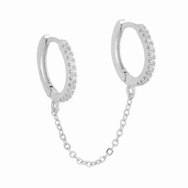 New Stainless Steel Link Chain Hoop Earrings with Zirconia